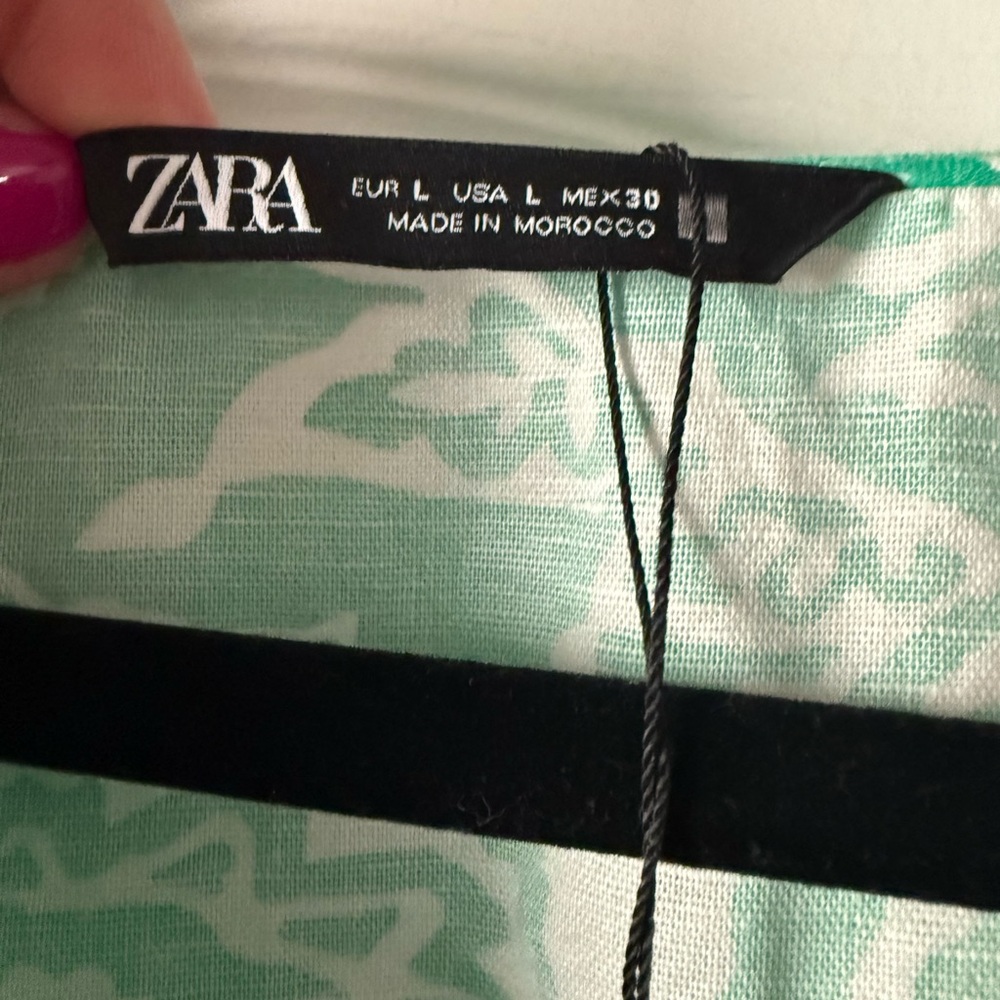 Zara Green Patterned Long Sleeve Dress - Picture 5 of 6